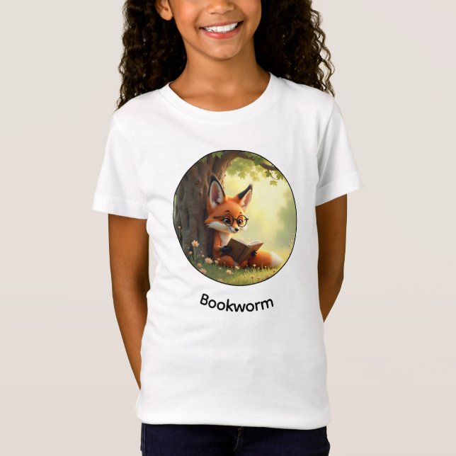 Cute fox reading a book, bookworm - custom  T-Shirt (Front)