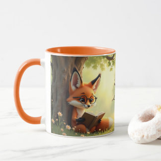Cute fox reading a book, custom kids   mug