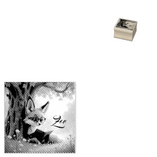 Cute fox reading a book, custom kids rubber stamp