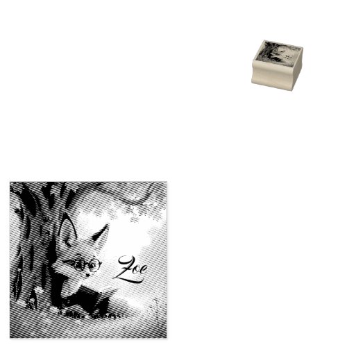 Cute fox reading a book, custom kids rubber stamp