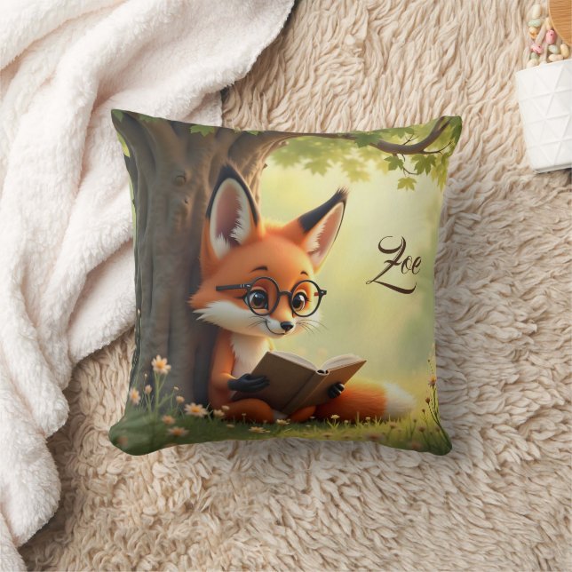 Cute fox reading a book, custom kids   throw pillow (Blanket)