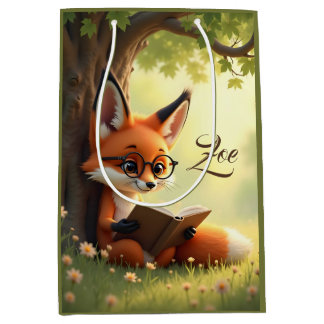 Cute fox reading a book, custom   medium gift bag