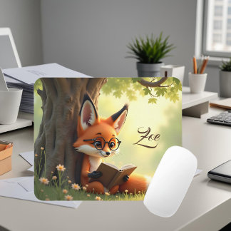 Cute fox reading a book, custom mouse pad