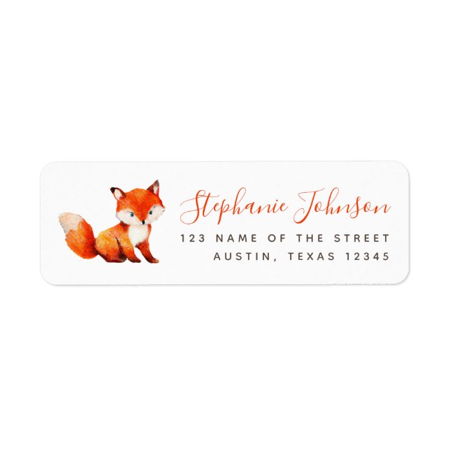 Cute Fox Red Handwriting Woodland Return Address Label (Front)