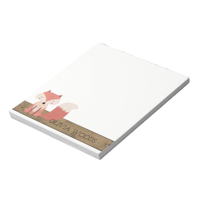 Cute Fox Rustic Wood Forest Creatures Personalized Notepad (Rotated)