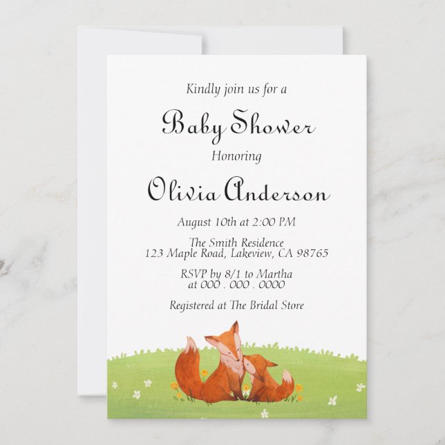 Cute Fox Rustic Woodland Baby Shower invitation (Front)
