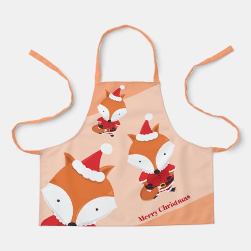 Cute Fox Santa Orange Merry Christmas Apron