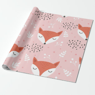 Cute fox seamless pattern, wolf hand drawn forest wrapping paper
