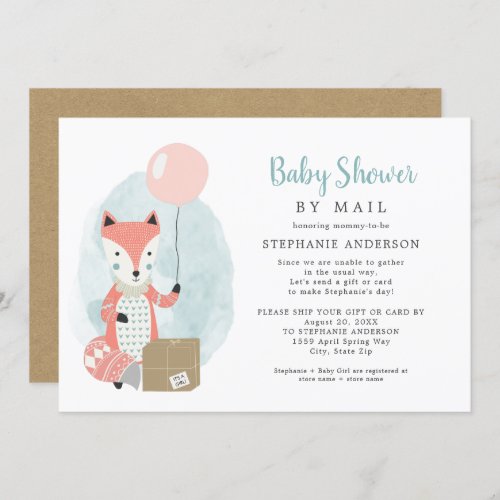 Cute Fox Shipping Box Girl Baby Shower by Mail Invitation