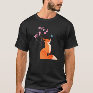 Cute Fox Shirt Japanese Cherry Flower And Butterfl