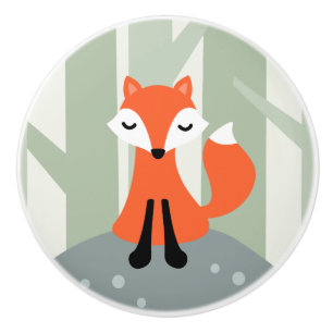 Cute fox sitting on forest rock ceramic knob