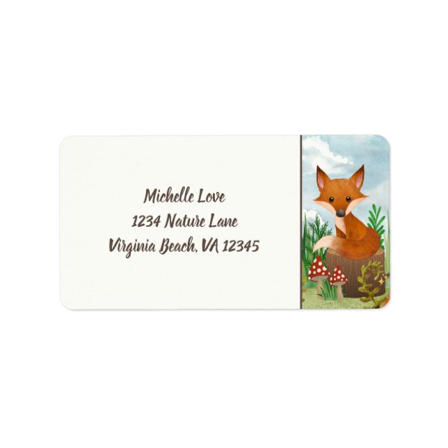Cute Fox Sitting on Stump Woodland Address Label (Front)