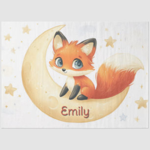 Cute Fox Sitting on the Moon with Stars Tissue Paper