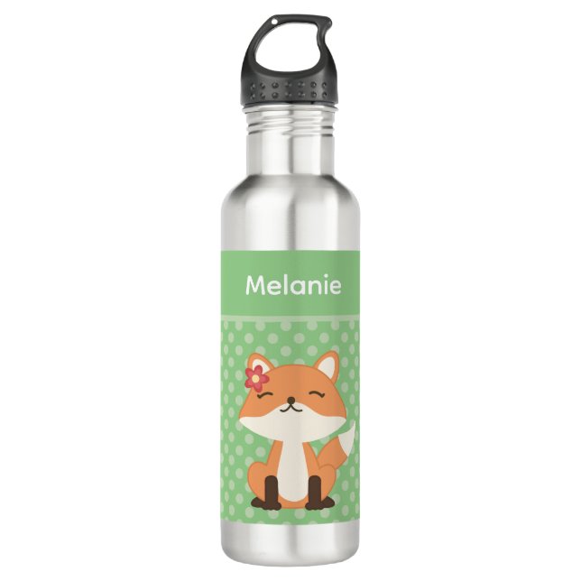 Cute Fox Sniffing the Air Personalised Stainless Steel Water Bottle (Front)