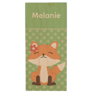 Cute Fox Sniffing the Air Personalised Wood Flash Drive