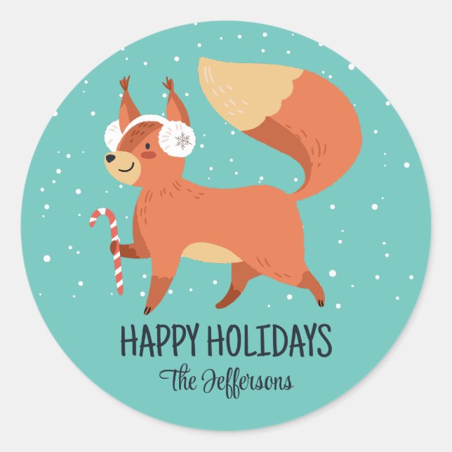 Cute Fox Snowy Winter Holiday Christmas Animal Classic Round Sticker (Front)