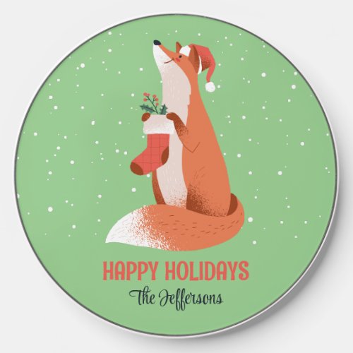 Cute Fox Snowy Winter Holiday Christmas Animal Wireless Charger