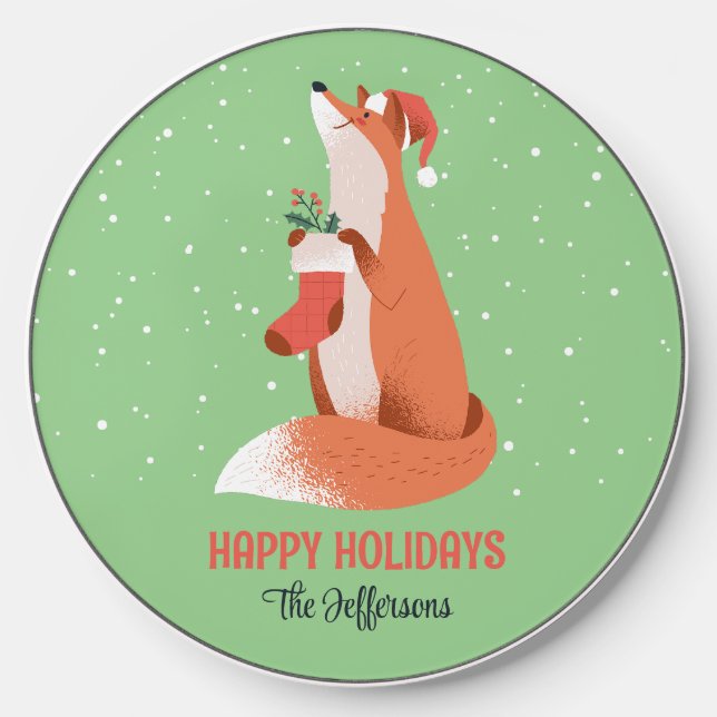 Cute Fox Snowy Winter Holiday Christmas Animal Wireless Charger (Front)