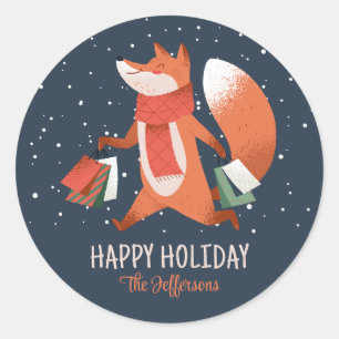 Cute Fox Snowy Winter Holiday Christmas Classic Round Sticker