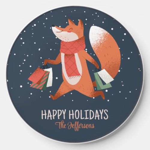 Cute Fox Snowy Winter Holiday Shopping Christmas Wireless Charger