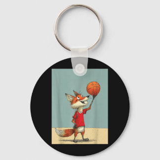 Cute Fox Sports Funny Basball Cartoon Design Keychain