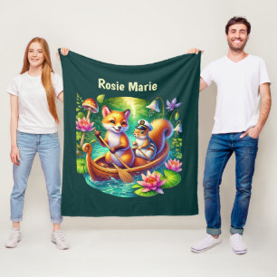 Cute fox squirrel lovers add name  fleece blanket