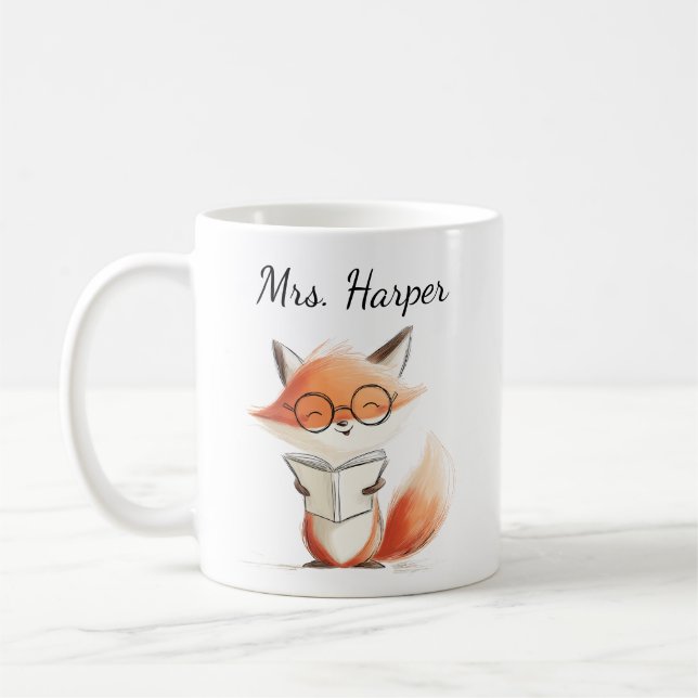 Cute Fox Teacher Reading Coffee Mug (Left)
