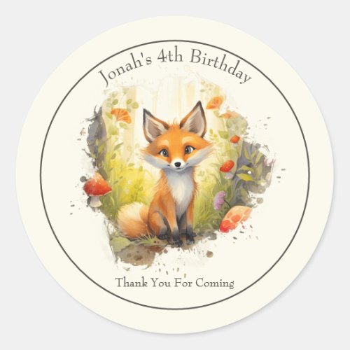 Cute Fox Thank You Birthday Favor Round Sticker
