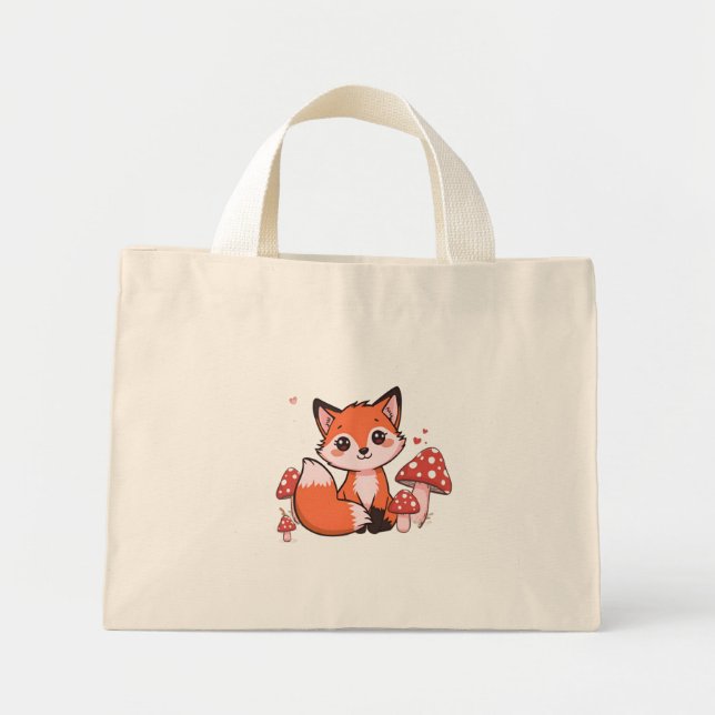 Cute Fox Tiny Tote Bag – Woodland Animal Canvas  (Front)