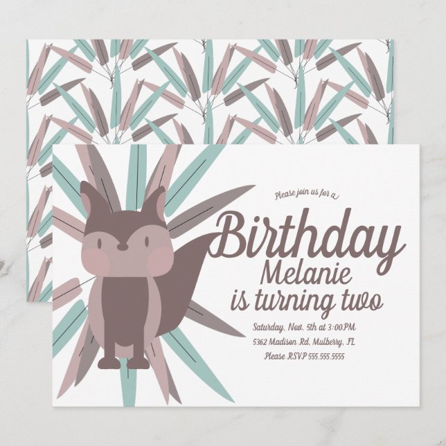 Cute Fox Tribal Feather Birthday Party  Invitation (Front/Back)