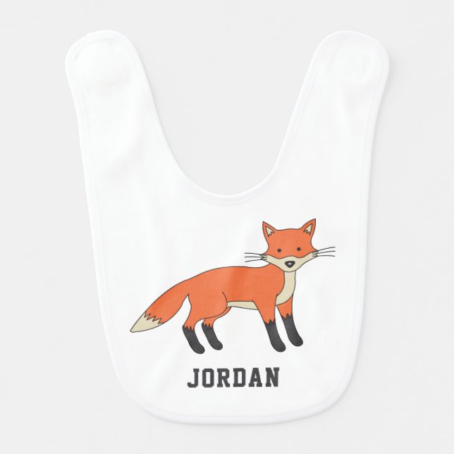 Cute Fox Unique Boy Personalized Custom Name Baby Bib (Front)
