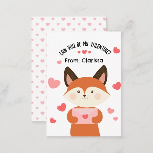 Cute Fox Valentines Day Card Kids with Hearts