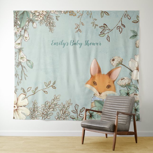 Cute Fox Vintage Baby Shower Backdrop landscape (In Situ (Horizontal))