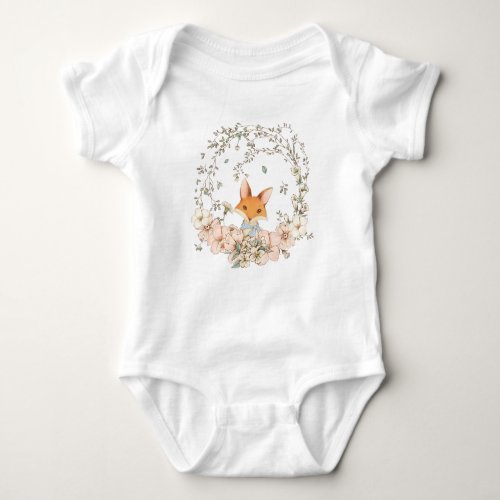 Cute Fox Vintage Florals Greenery Foliage Boy Baby Bodysuit