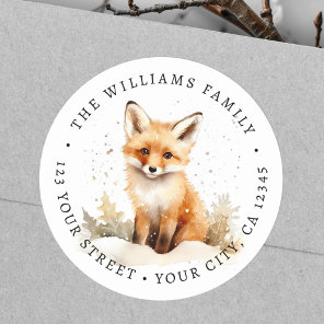 Cute fox watercolor return address classic round sticker