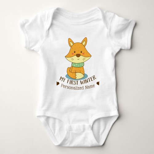 Cute Fox wearing a Scarf _ My First Winter Baby Bodysuit