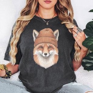 Cute Fox Wearing Beanie Graphic T-Shirt