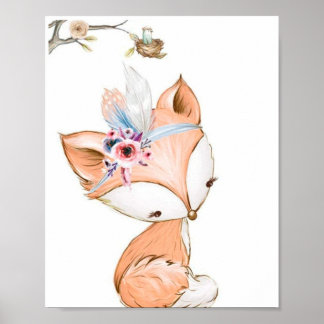 Cute fox wearing flower headband. poster