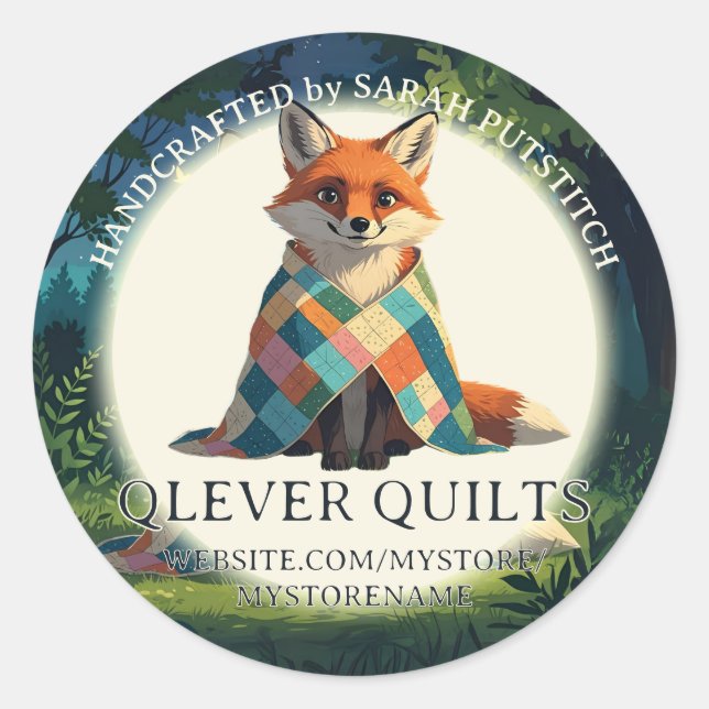 Cute fox wearing quilt quilting quilter seamstress classic round sticker (Front)