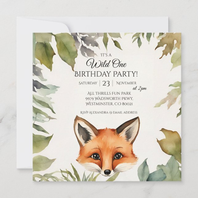Cute Fox  Wild One 1st Birthday Party Invitation (Front)