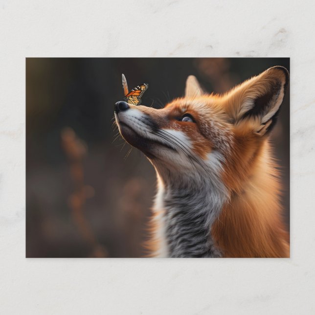 Cute fox with a butterfly sitting on its nose postcard (Front)