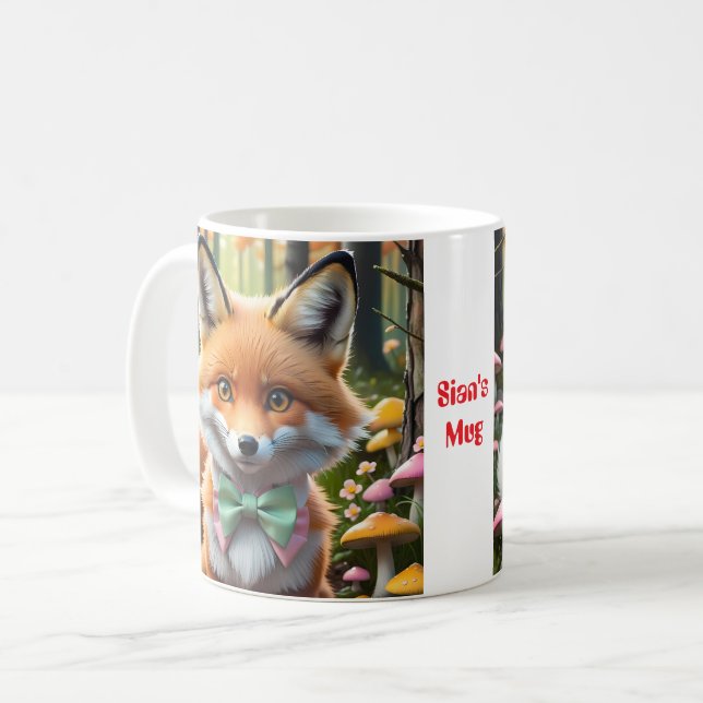 Cute Fox with a Green and Pink bow Coffee Mug (Front Left)