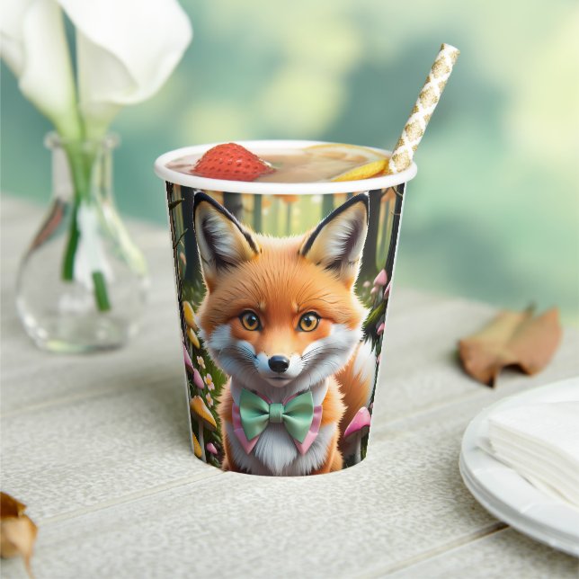 Cute Fox with a Green and Pink bow Paper Cups (Insitu)