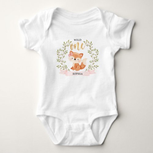 Cute Fox with a Pink Bow Baby Bodysuit
