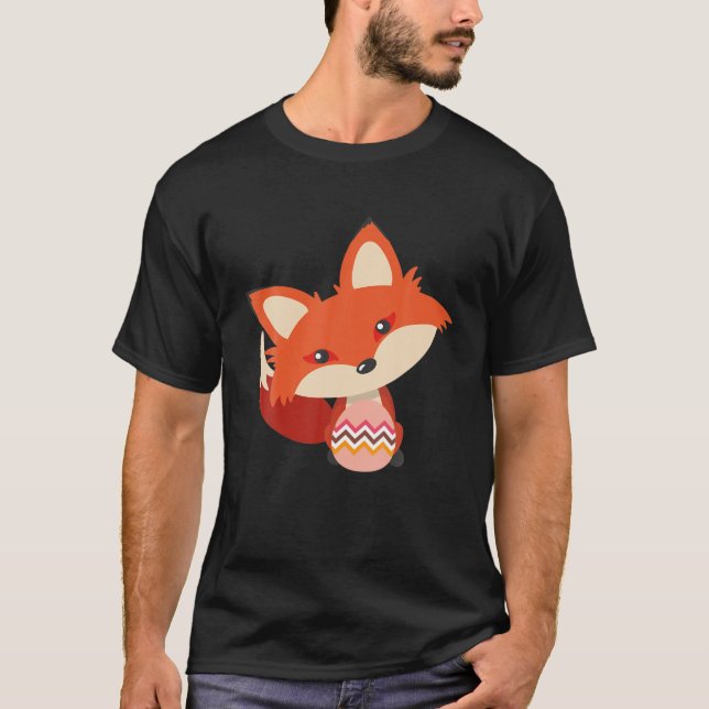 Cute Fox With An Egg Easter , Funny Easter Day 202 T-Shirt (Front)