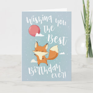 Cute Fox with Balloon Happy Birthday Card