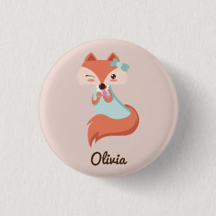 CUTE FOX WITH BLUE BOW  ADD YOUR NAME BUTTON