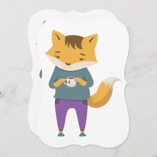 Cute fox with cup of tea (Front/Back)