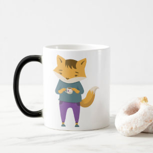 Cute fox with cup of tea
