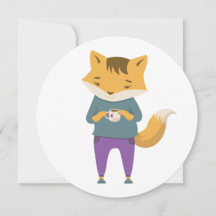 Cute fox with cup of tea announcement